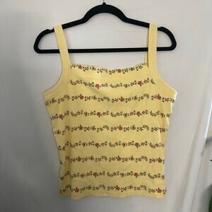 Y2k White Stag Floral Cropped Cami Top Yellow Size XL